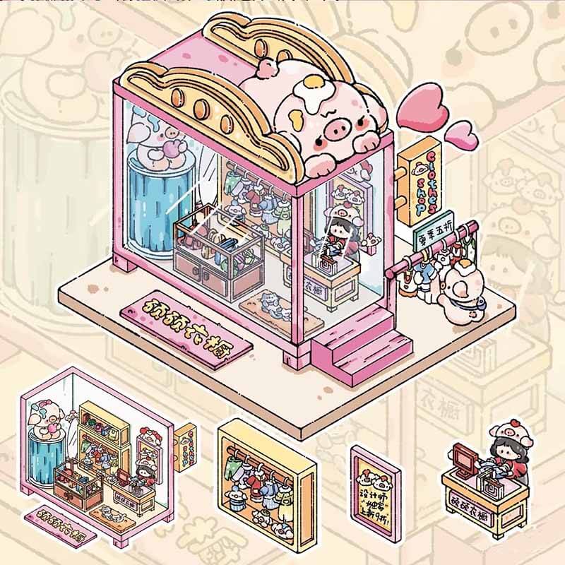 Piggy’s Shop DIY 3D Scene Stickers Cute Miniature Scenes(L)