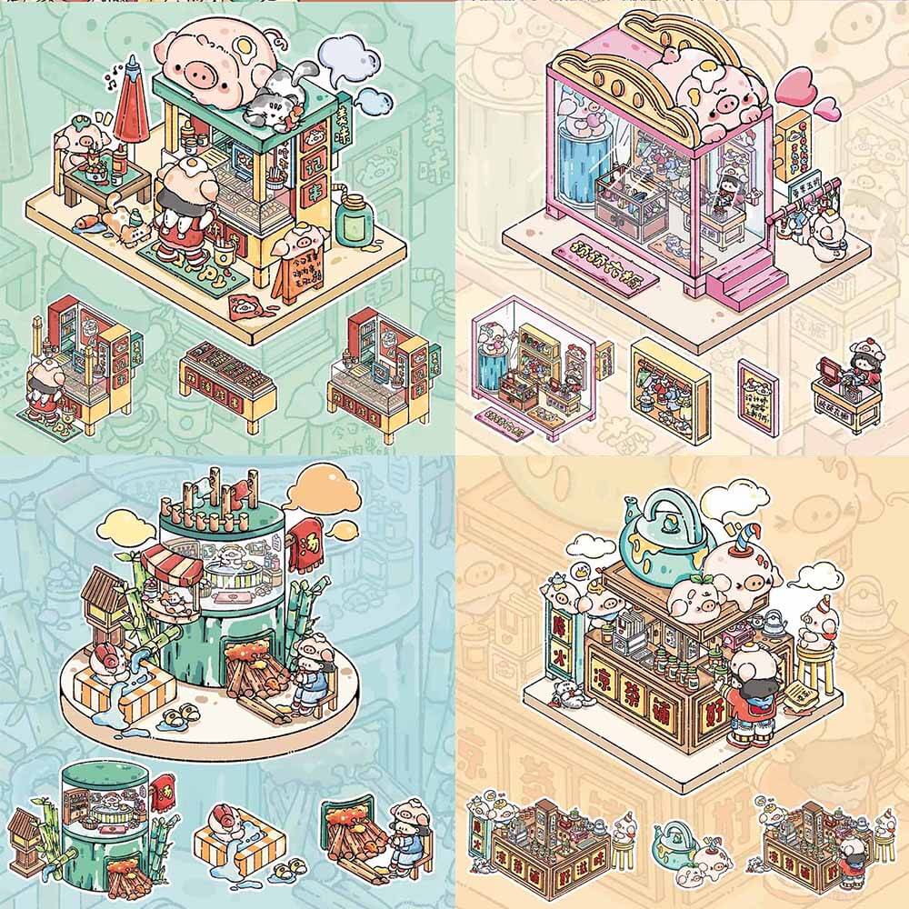 Piggy’s Shop DIY 3D Scene Stickers Cute Miniature Scenes(L)