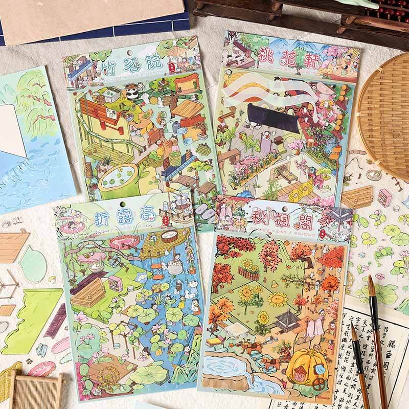 Poetic Retreats DIY 3D Sticker Collection 4 Cute Miniature Scenes(L)