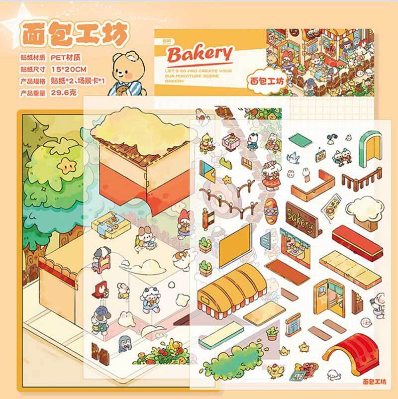 Proofing & Palm Trees DIY 3D Scene Stickers 2 Cute Miniature Scenes(L)