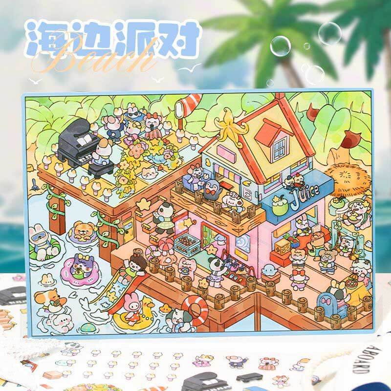 Proofing & Palm Trees DIY 3D Scene Stickers 2 Cute Miniature Scenes(L)