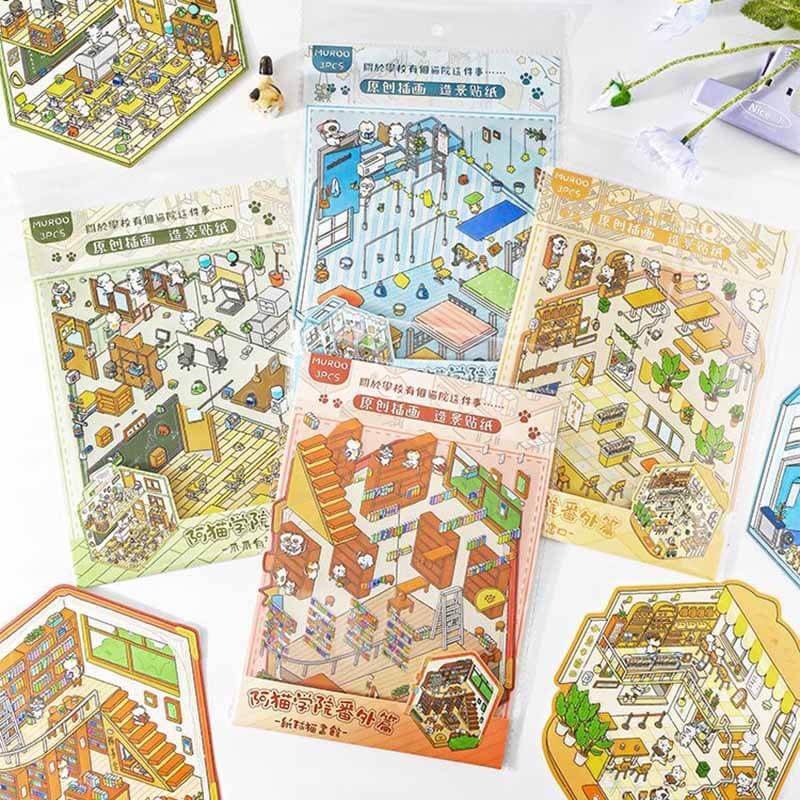 Purr & Paws DIY 3D Scene Stickers 4 Cute Miniature Scenes(L)