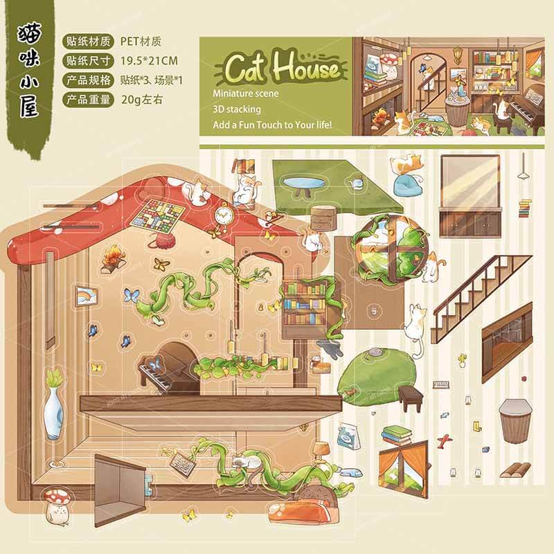 Purrfect Days DIY 3D Scene Stickers 4 Cute Miniature Scenes(S)