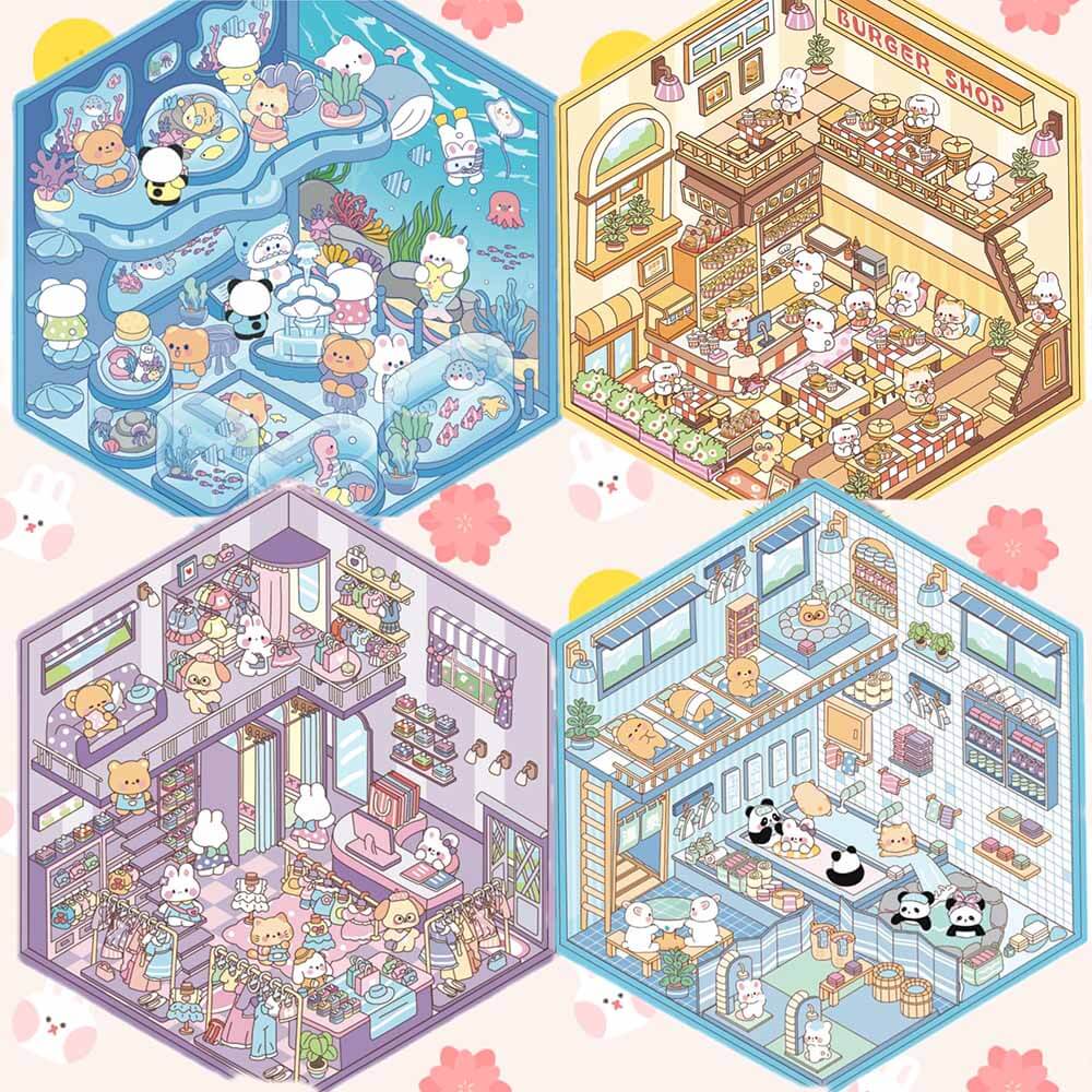 Rabbit Life DIY 3D Scene Stickers 4 Cute Miniature Scenes(S)