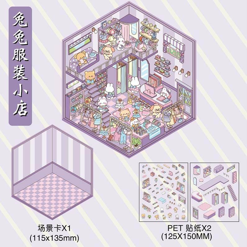 Rabbit Life DIY 3D Scene Stickers 4 Cute Miniature Scenes(S)