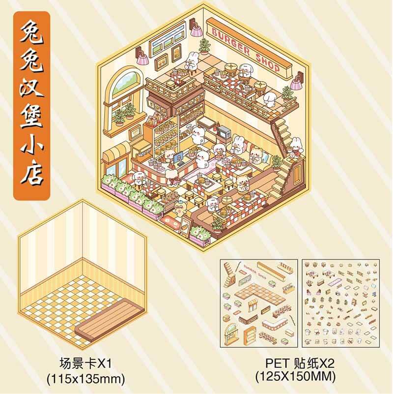 Rabbit Life DIY 3D Scene Stickers 4 Cute Miniature Scenes(S)