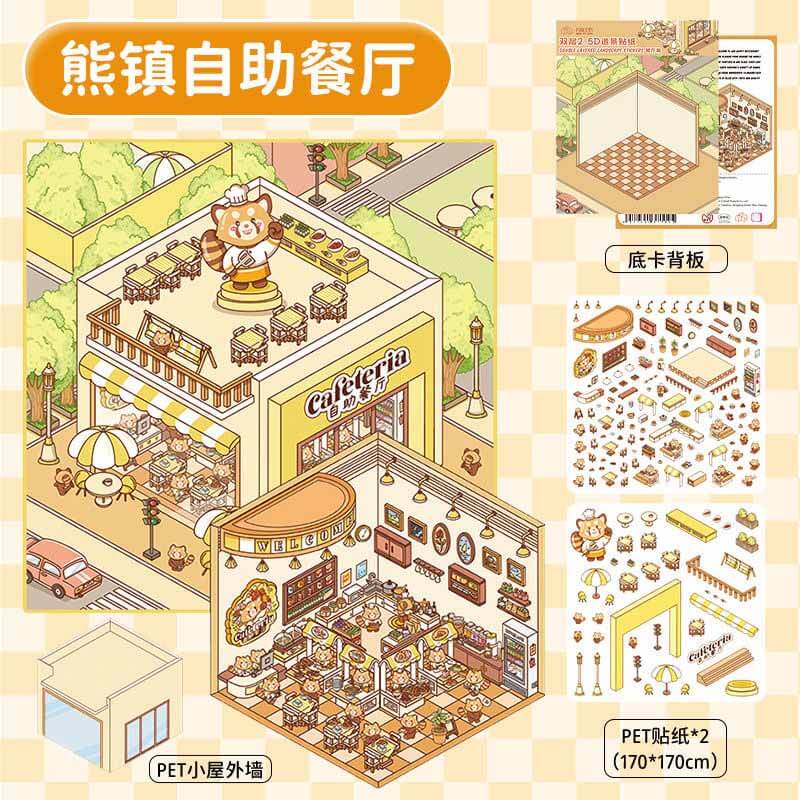Raccoon Town DIY 3D Scene Stickers 4 Cute Miniature Scenes