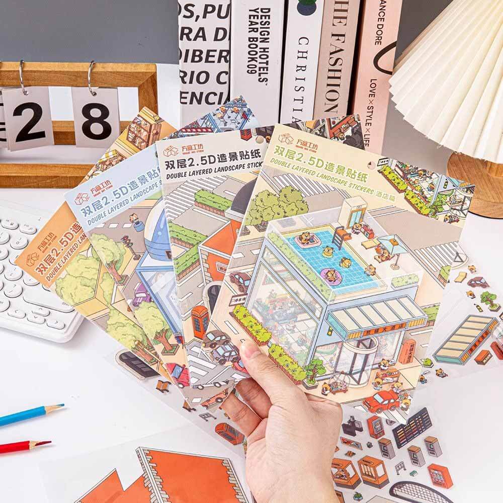 Raccoon Town DIY 3D Scene Stickers 4 Cute Miniature Scenes
