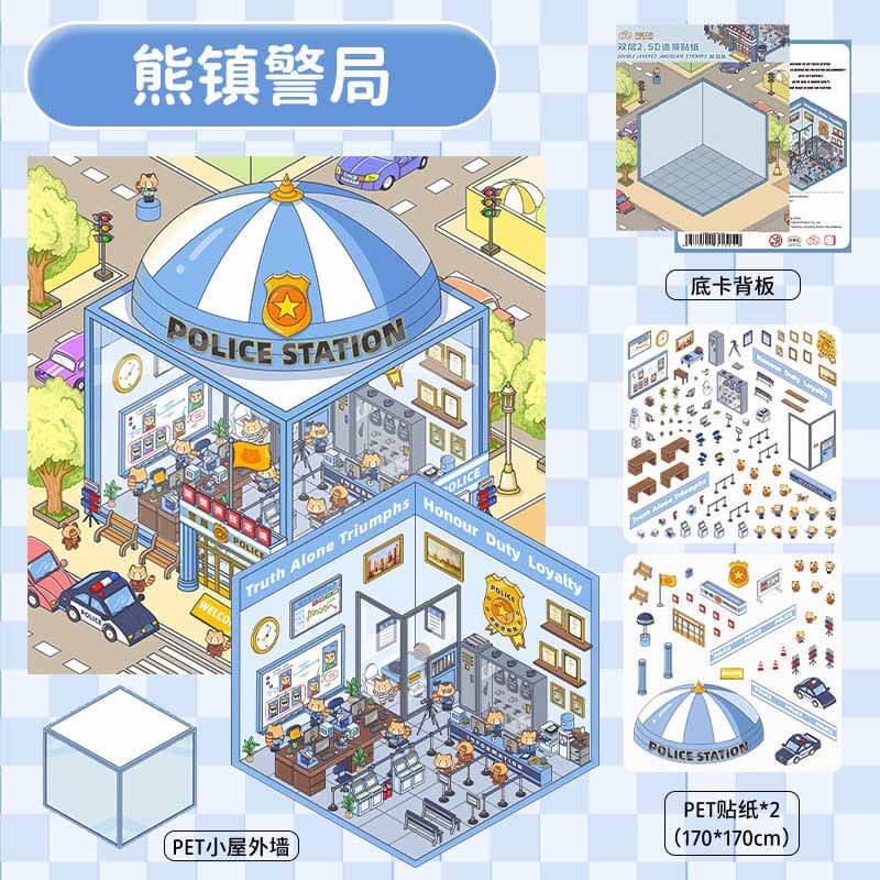 Raccoon Town DIY 3D Scene Stickers 4 Cute Miniature Scenes