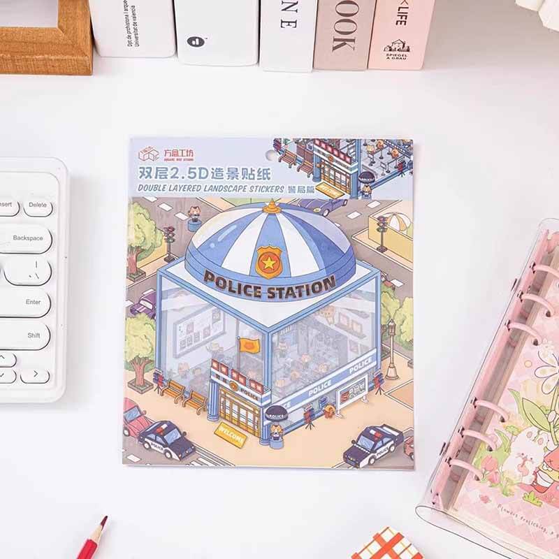 Raccoon Town DIY 3D Scene Stickers 4 Cute Miniature Scenes