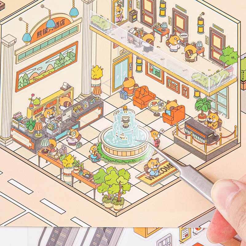 Raccoon Town DIY 3D Scene Stickers 4 Cute Miniature Scenes