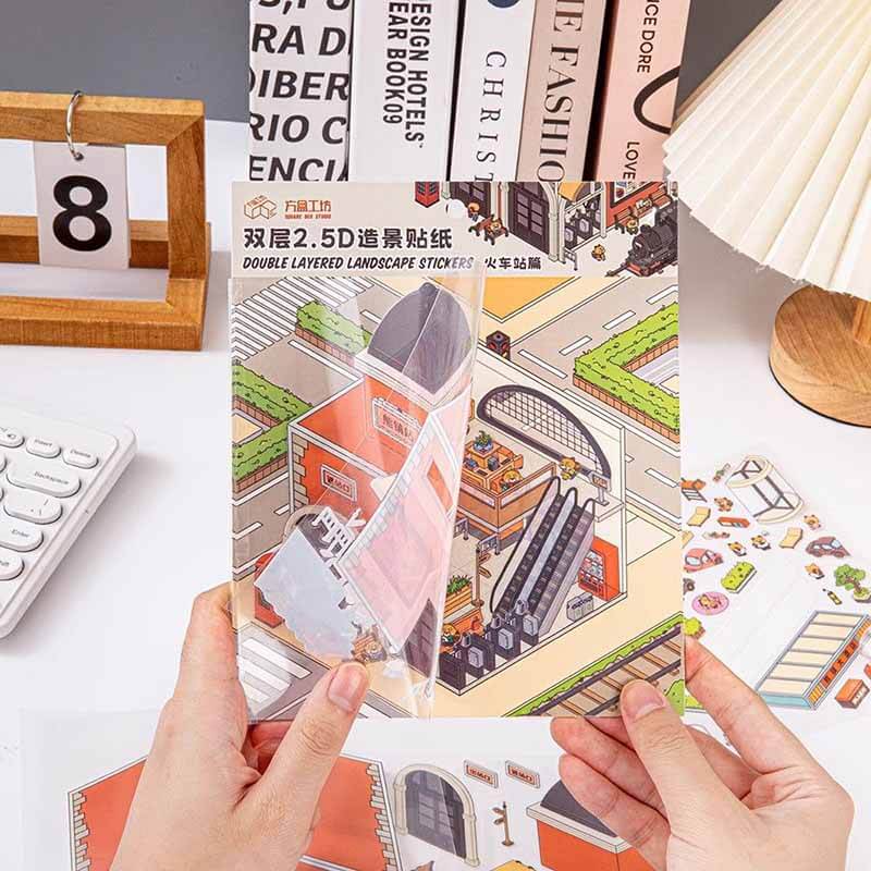 Raccoon Town DIY 3D Scene Stickers 4 Cute Miniature Scenes