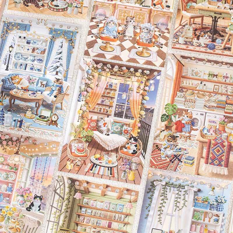 Relaxed Cat Life DIY 3D Scene Stickers With Guide Lines(M)