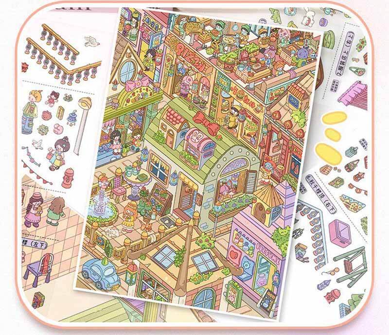 Retro Flavor DIY 3D Scene Stickers 2 Cute Scenes(L)