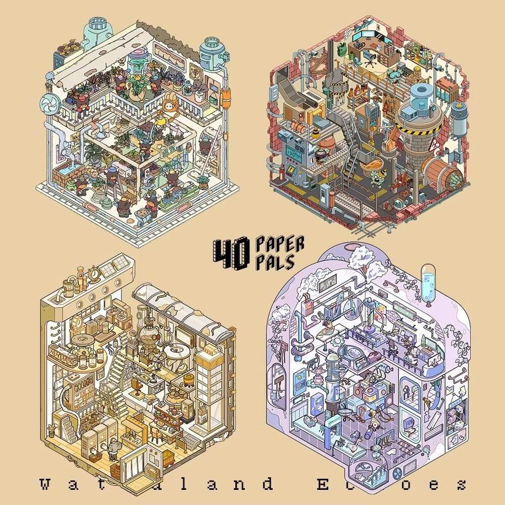 Retro Future DIY 3D Scene Stickers 4 Cute Miniature Scenes(S)