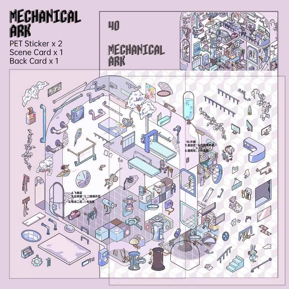 Retro Future DIY 3D Scene Stickers 4 Cute Miniature Scenes(S)