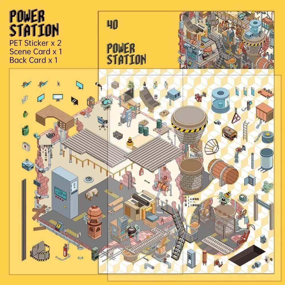 Retro Future DIY 3D Scene Stickers 4 Cute Miniature Scenes(S)