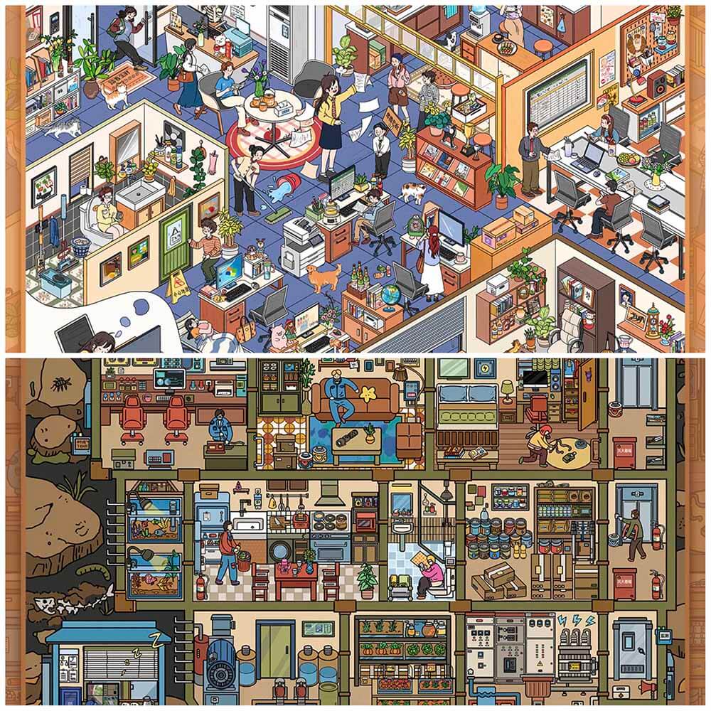 Reversed Reality DIY 3D Scene Stickers 2 Cute Miniature Scenes(L)