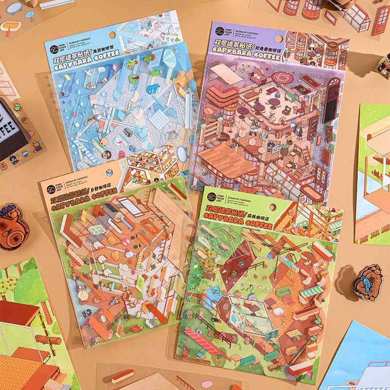 Roaming Roast DIY 3D Scene Stickers 4 Cute Miniature Scenes(M)