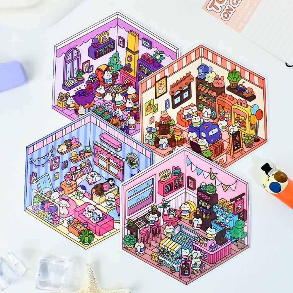 Roomful of Wonder DIY 3D Sticker Collection 4 Cute Miniature Scenes(S)