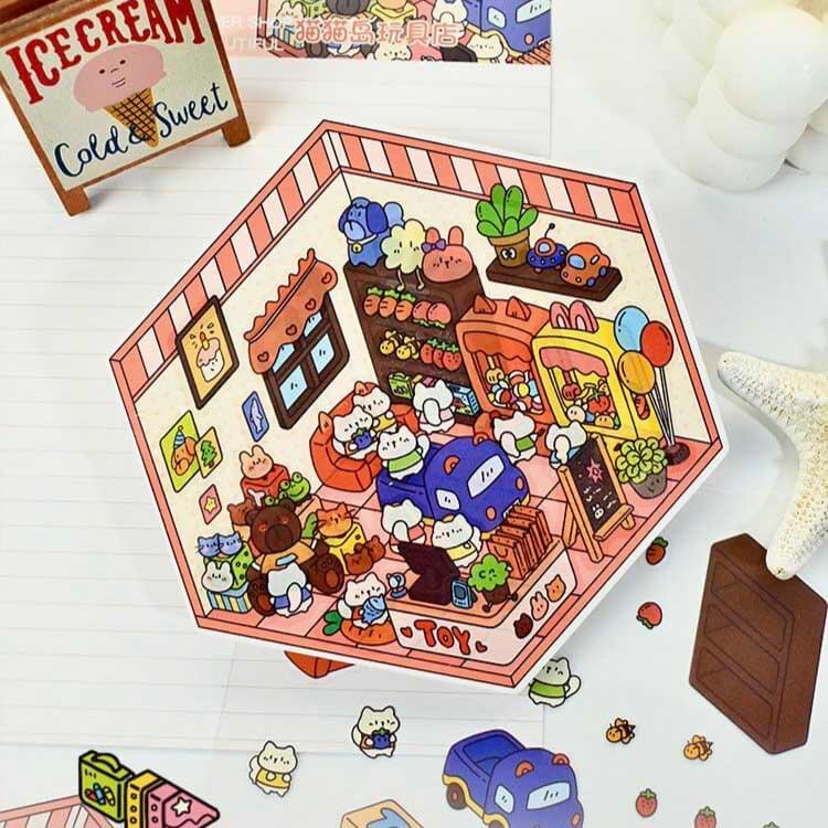Roomful of Wonder DIY 3D Sticker Collection 4 Cute Miniature Scenes(S)