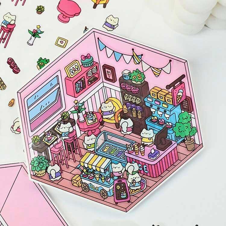 Roomful of Wonder DIY 3D Sticker Collection 4 Cute Miniature Scenes(S)