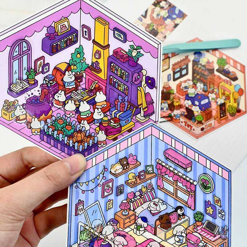 Roomful of Wonder DIY 3D Sticker Collection 4 Cute Miniature Scenes(S)