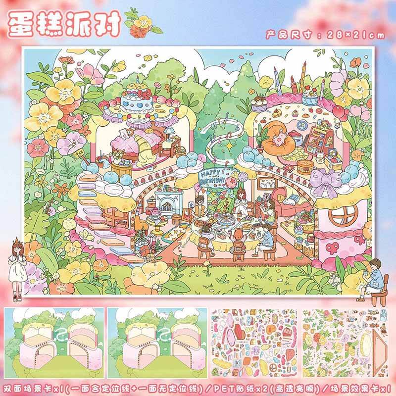 Tea & Treat DIY 3D Scene Stickers 2 Cute Miniature Scenes(L)