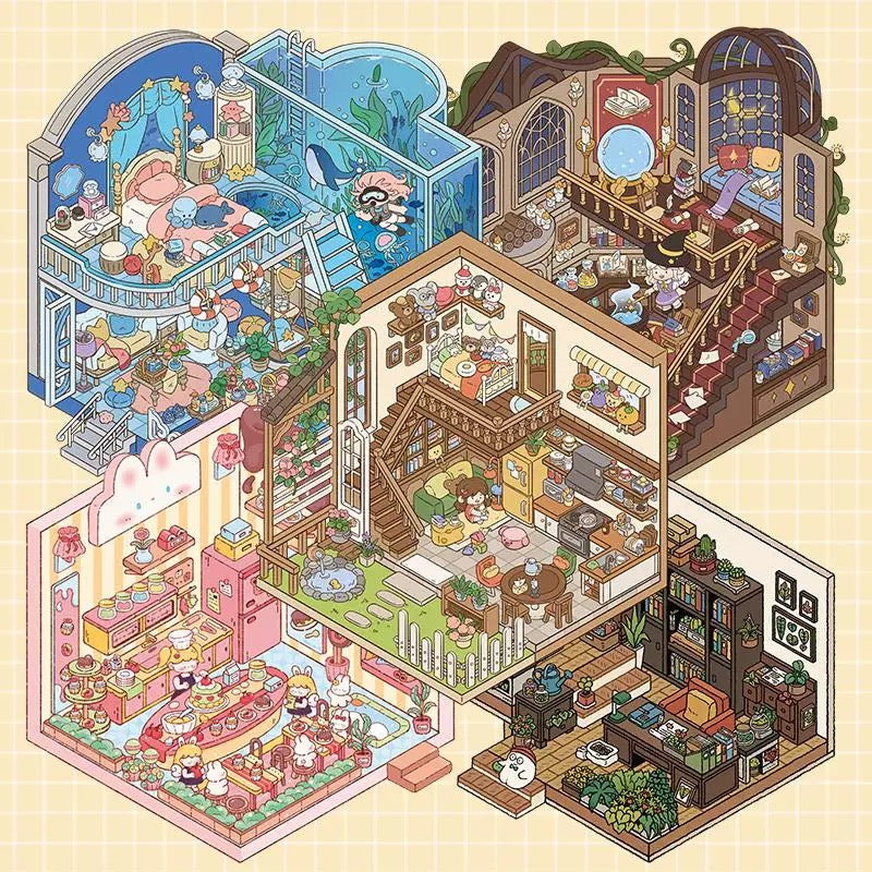 Magic House DIY 3D Scene Stickers 5 Cute Miniature Scenes(S)