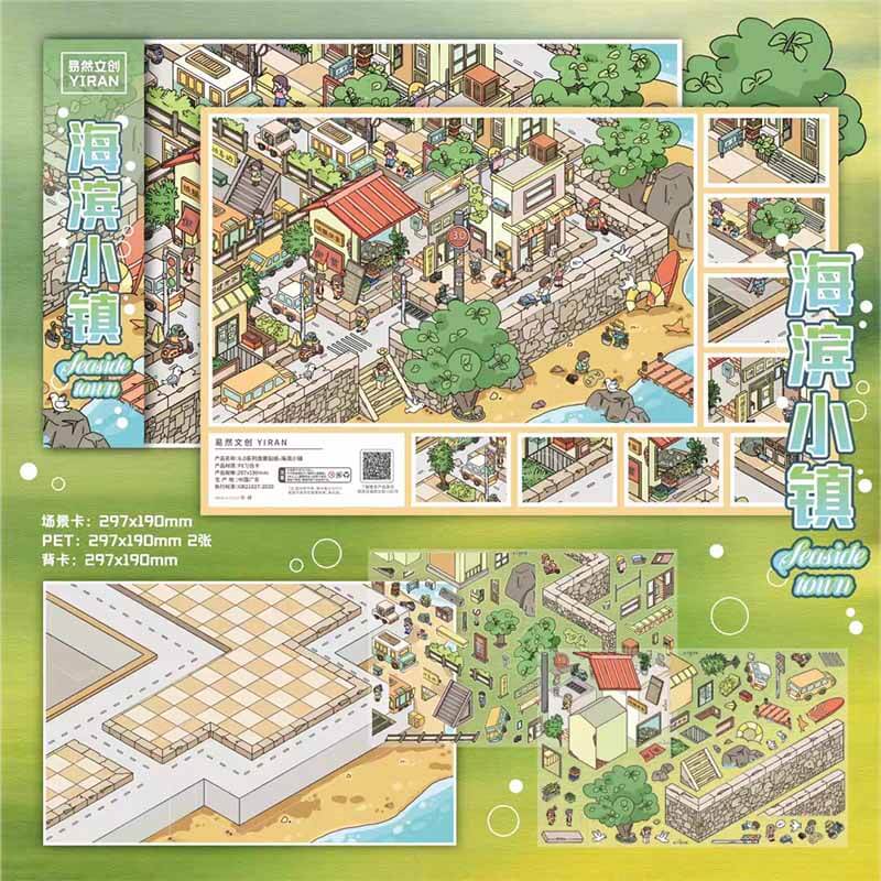 Seaside Holiday DIY 3D Scenes Sticker 3 Cute Miniature Scenes(L)