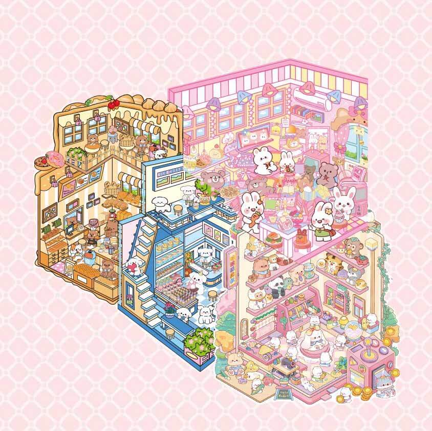 Tiny Joys Market DIY 3D Scene Stickers 4 Cute Miniature Scenes(S)