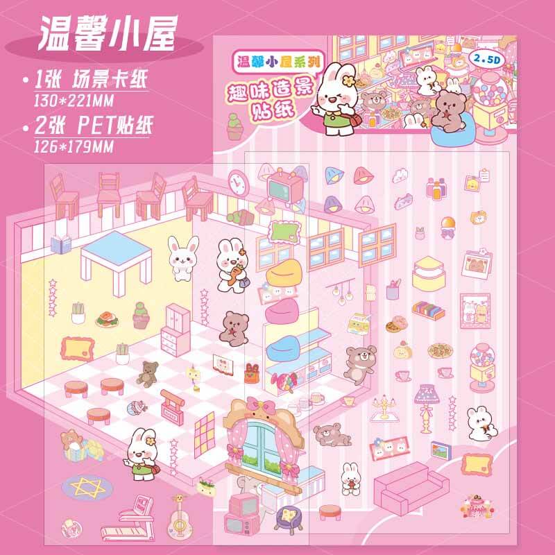 Tiny Joys Market DIY 3D Scene Stickers 4 Cute Miniature Scenes(S)