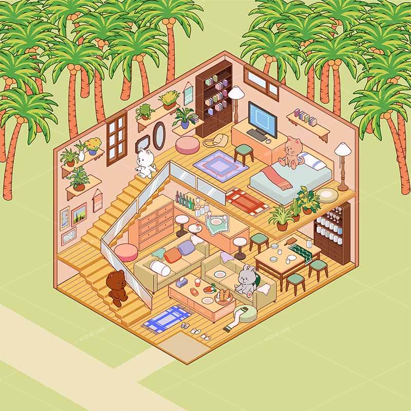 Seaside Shopping Street 3D Scene Stickers 4 Cute Miniature Scenes