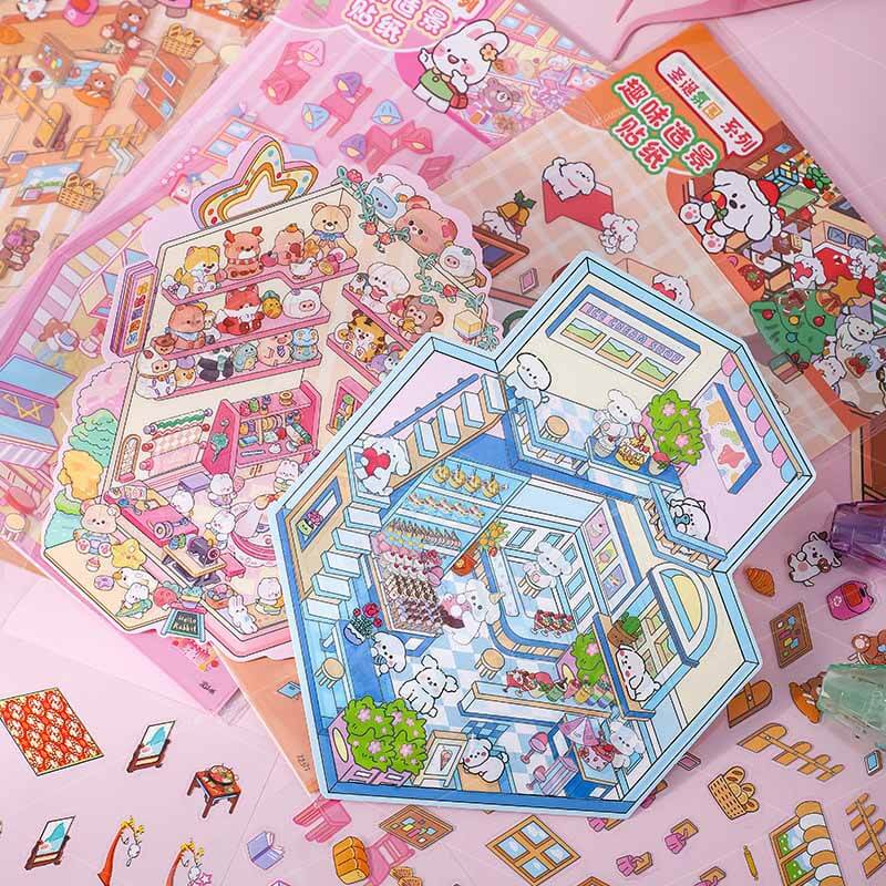 Tiny Joys Market DIY 3D Scene Stickers 4 Cute Miniature Scenes(S)
