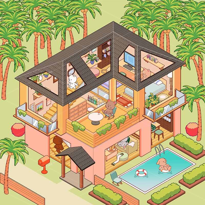 Seaside Shopping Street 3D Scene Stickers 4 Cute Miniature Scenes