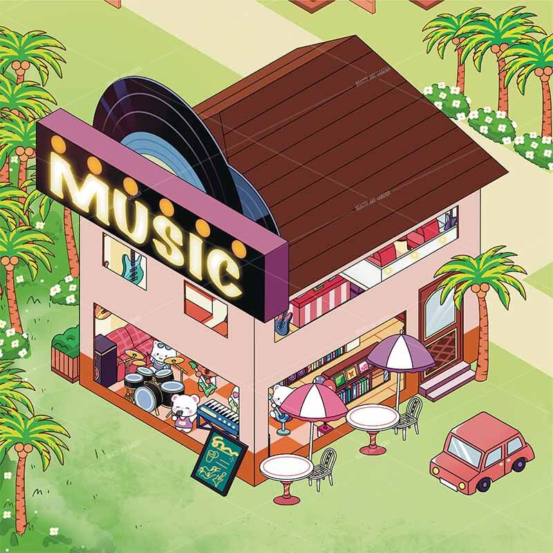 Seaside Shopping Street 3D Scene Stickers 4 Cute Miniature Scenes