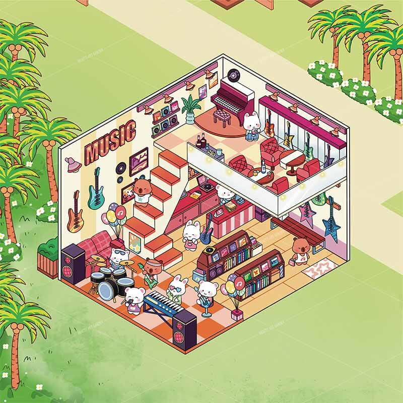 Seaside Shopping Street 3D Scene Stickers 4 Cute Miniature Scenes