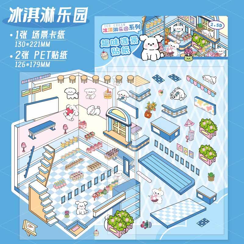 Tiny Joys Market DIY 3D Scene Stickers 4 Cute Miniature Scenes(S)