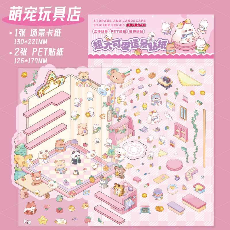 Tiny Joys Market DIY 3D Scene Stickers 4 Cute Miniature Scenes(S)