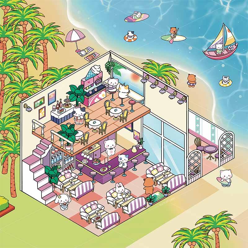 Seaside Shopping Street 3D Scene Stickers 4 Cute Miniature Scenes