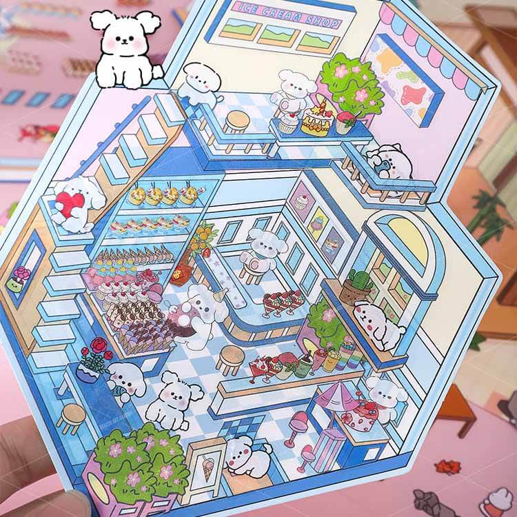 Tiny Joys Market DIY 3D Scene Stickers 4 Cute Miniature Scenes(S)