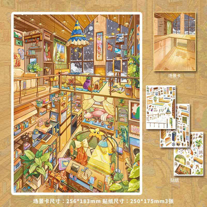 Seasonal Courtyard DIY 3D Scenes Sticker 4 Cute Miniature Scenes(L)