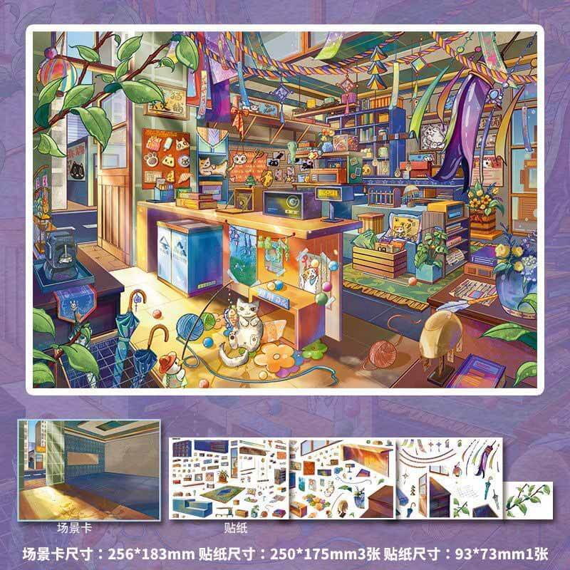 Seasonal Courtyard DIY 3D Scenes Sticker 4 Cute Miniature Scenes(L)