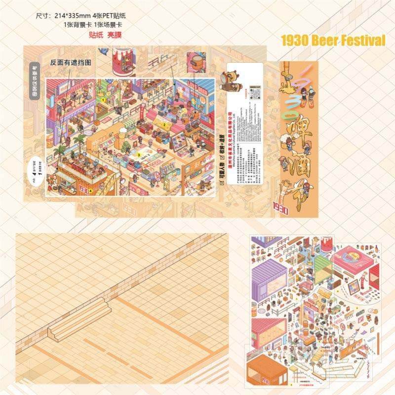 Seasonal Market Life DIY 3D Scene Stickers 4 Cute Scenes(XL)