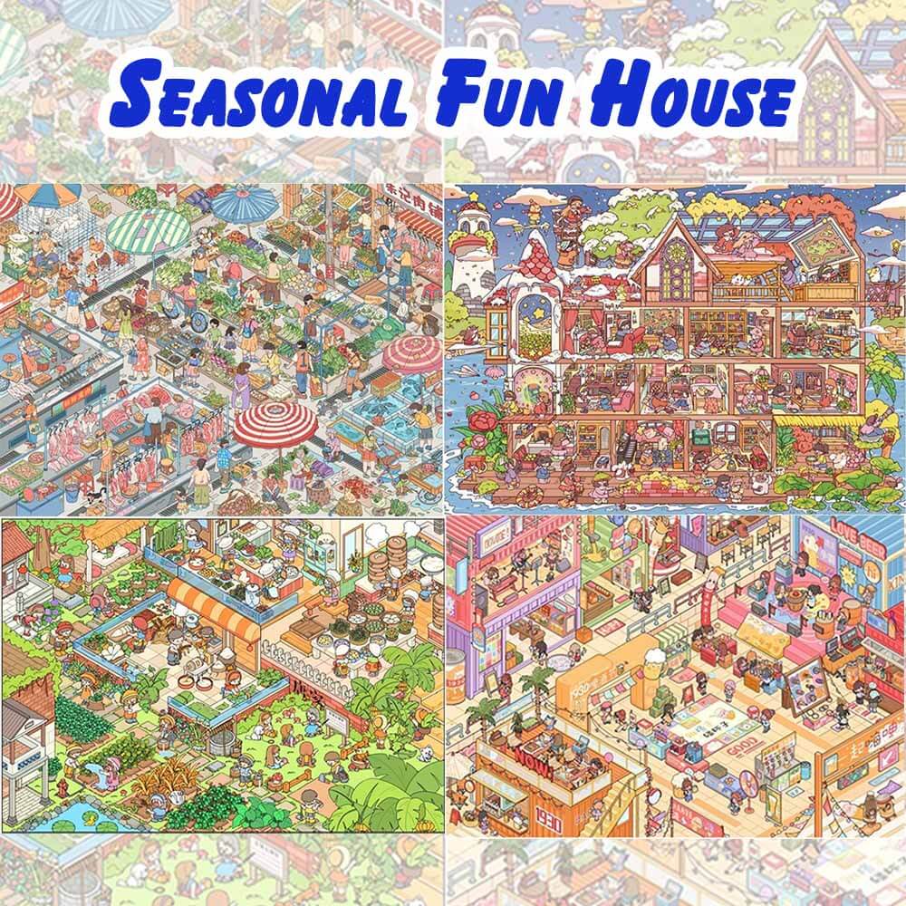 Seasonal Market Life DIY 3D Scene Stickers 4 Cute Scenes(XL)