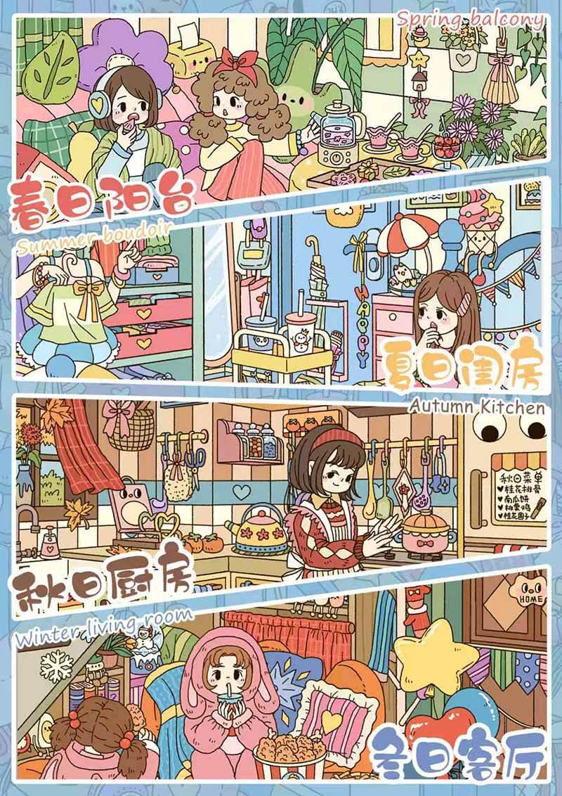 Seasonal Home DIY 3D Scene Stickers 4 Cute Miniature Scenes(S)