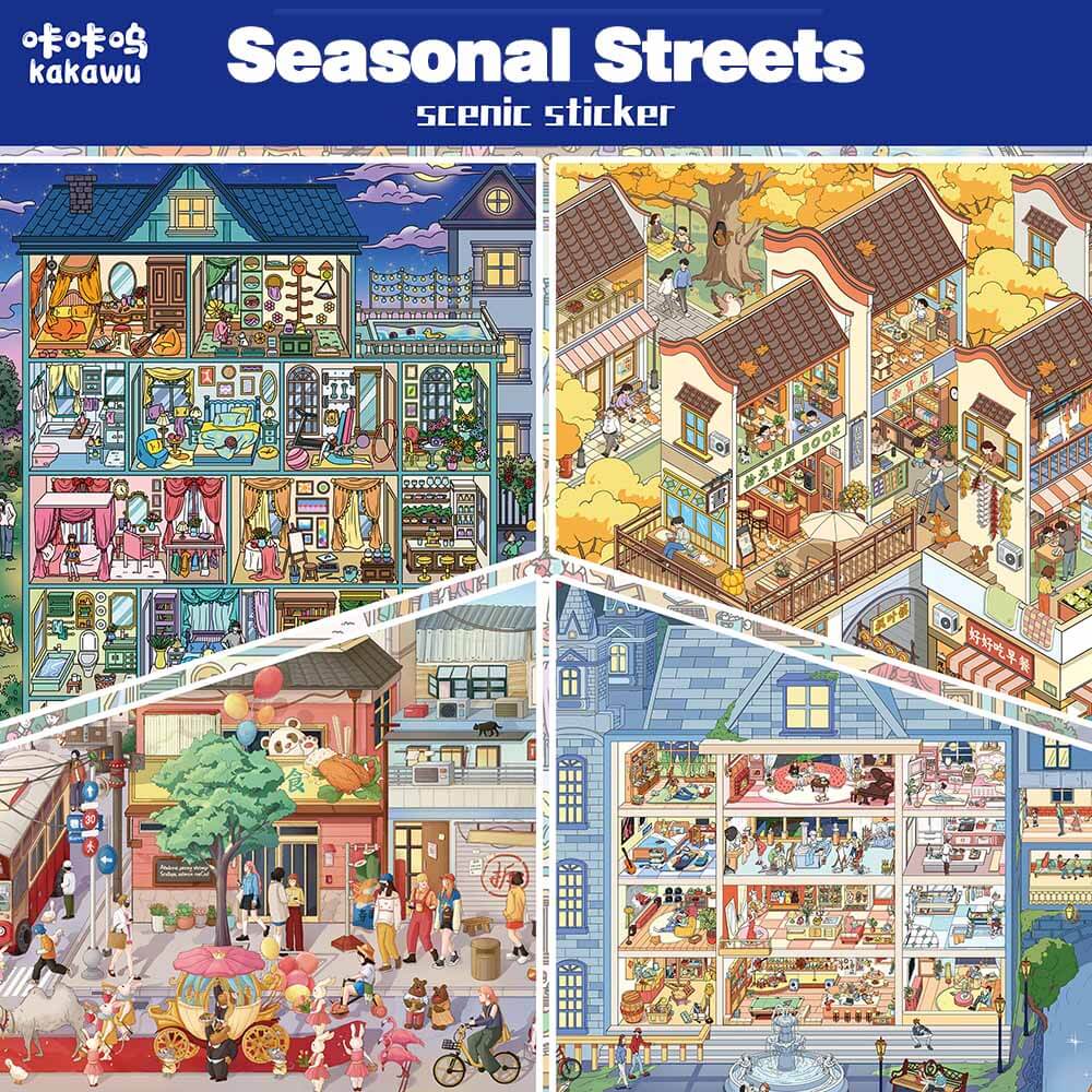 Seasonal Streets DIY 3D Scene Stickers 4 Cute Scenes(L&XXL)