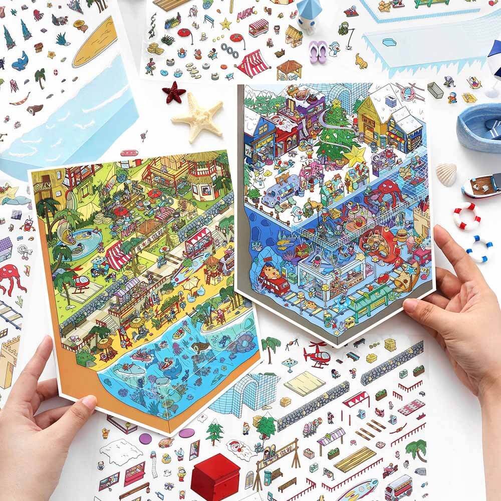 Seasons of Vacation DIY 3D Scene Stickers 2 Cute Miniature Scenes(L)