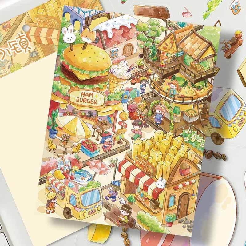 Cozy Foodie Village DIY 3D Scene Stickers Cute Scenes(L)