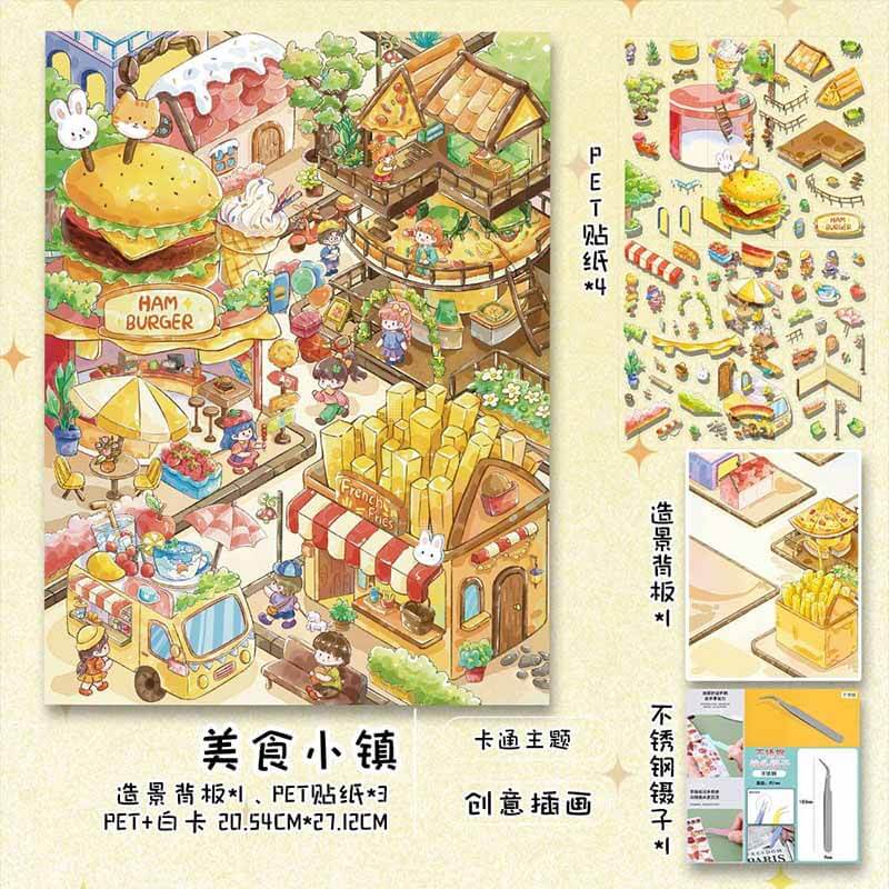 Cozy Foodie Village DIY 3D Scene Stickers Cute Scenes(L)